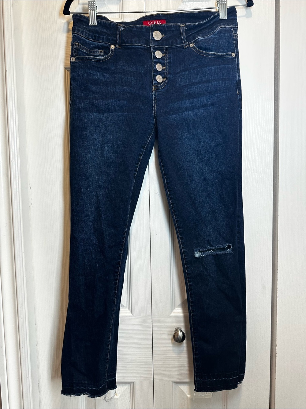 GUESS Dark Blue High-Rise Button-Fly Cropped Jeans #83